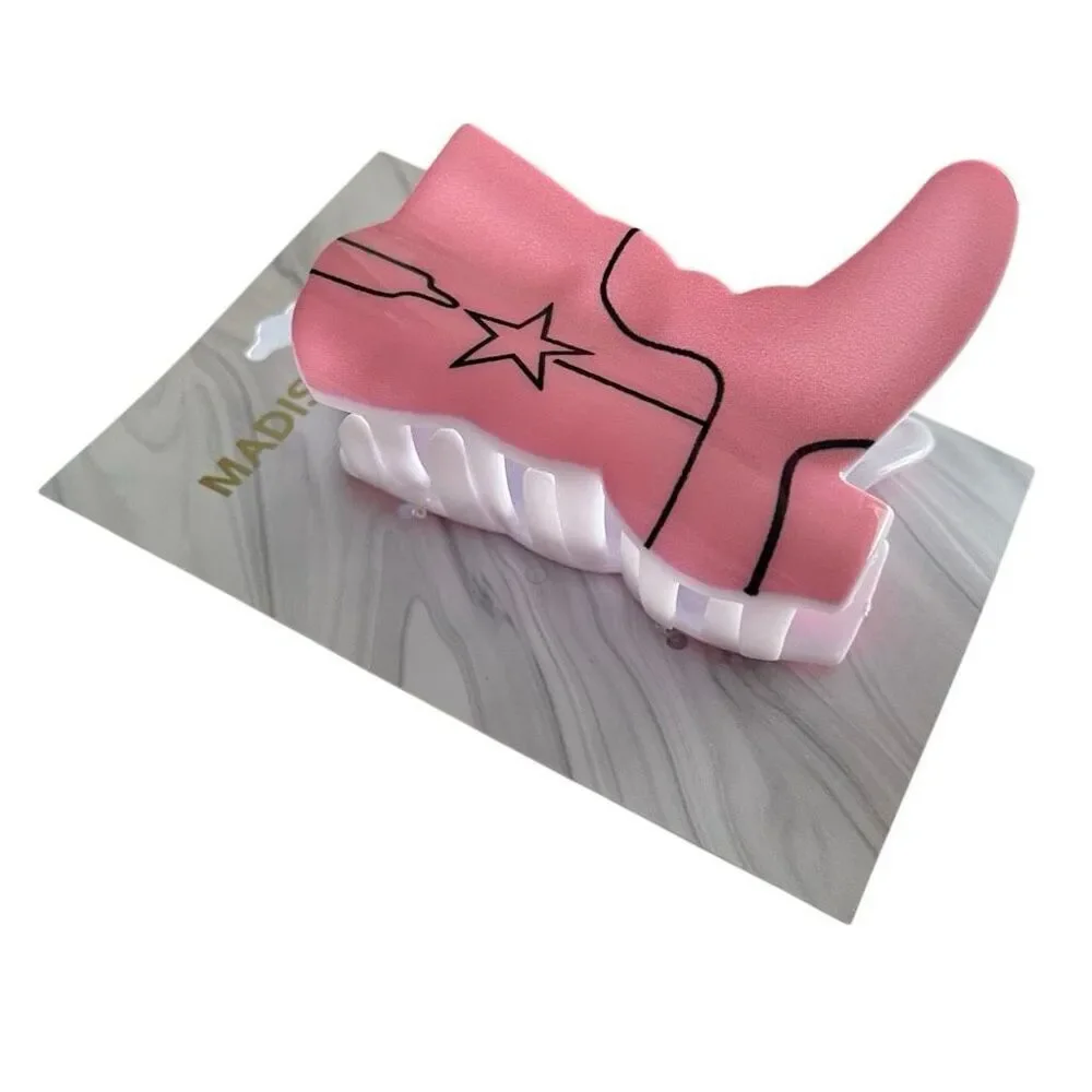 Madison Tyler Pink Western Cowboy Boot Hair Claw Clip Rodeo Country New